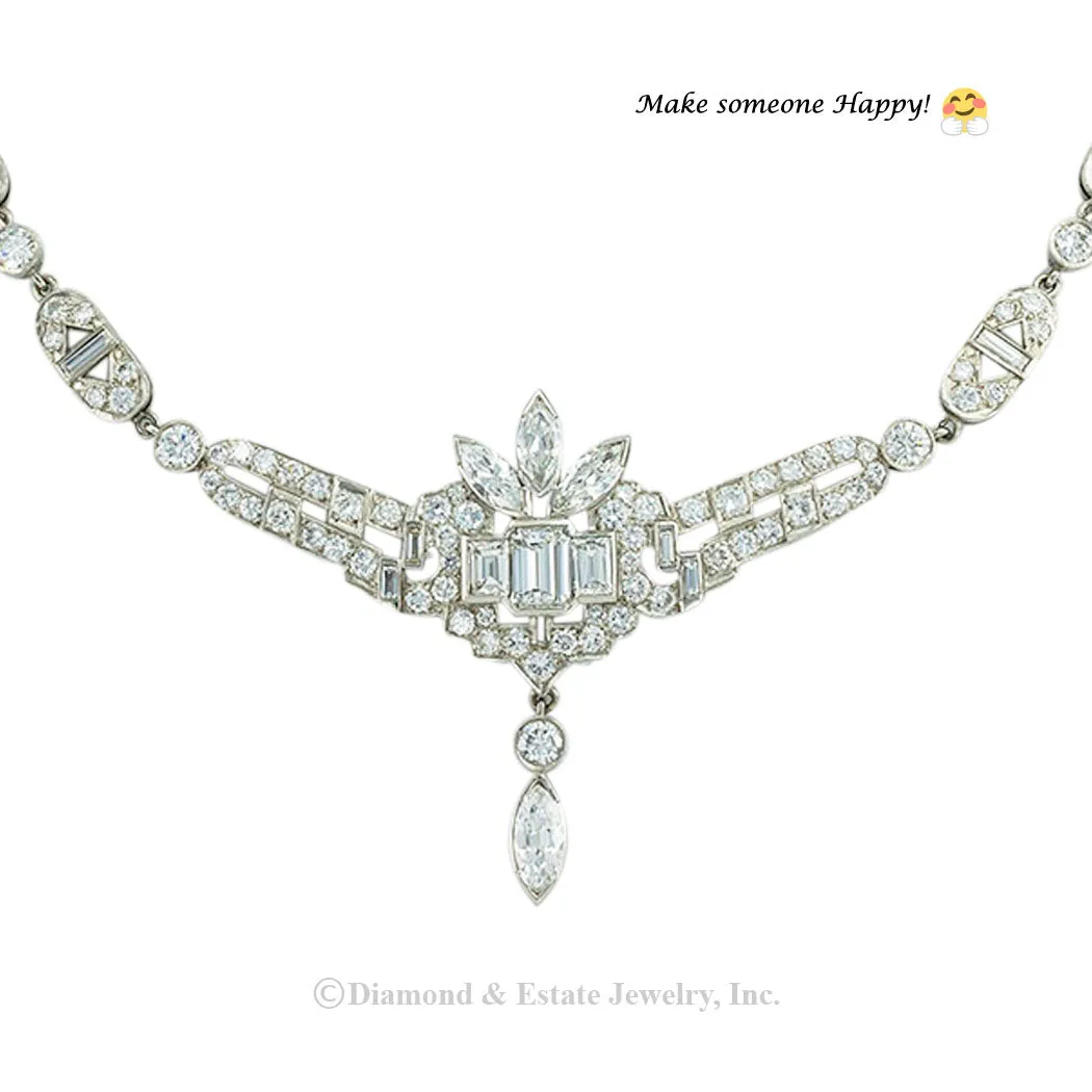 Art Deco 15.50 Carats Diamond Platinum Necklace