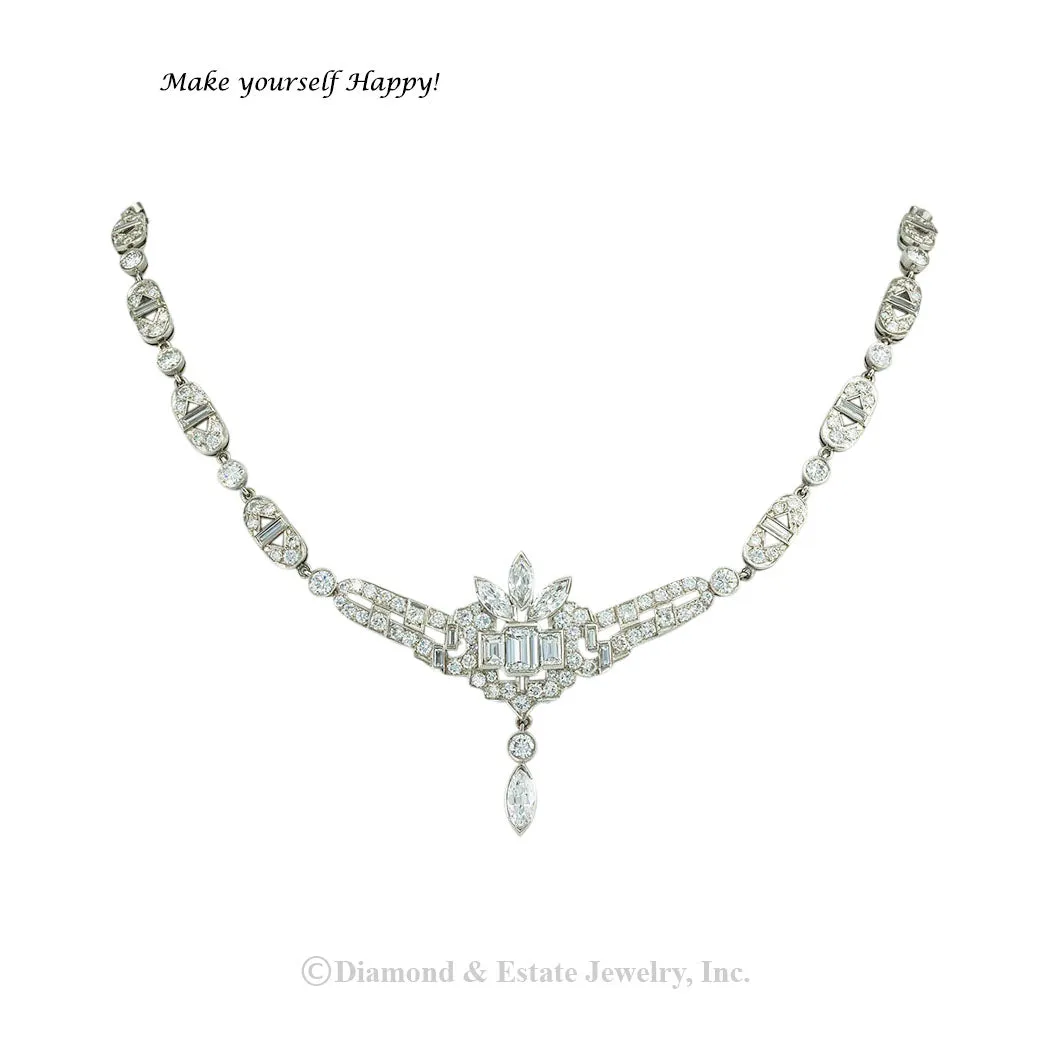 Art Deco 15.50 Carats Diamond Platinum Necklace