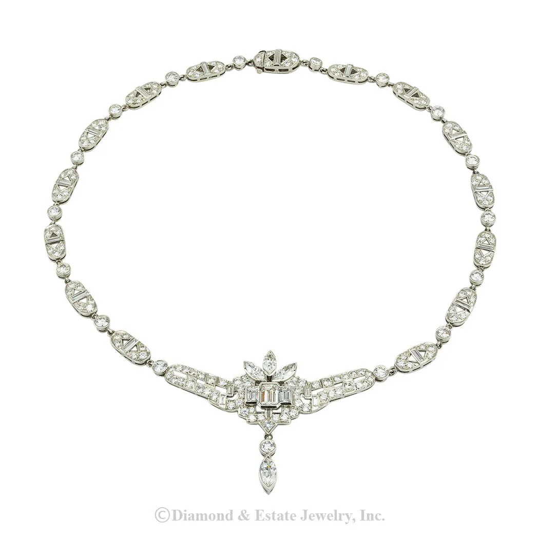 Art Deco 15.50 Carats Diamond Platinum Necklace