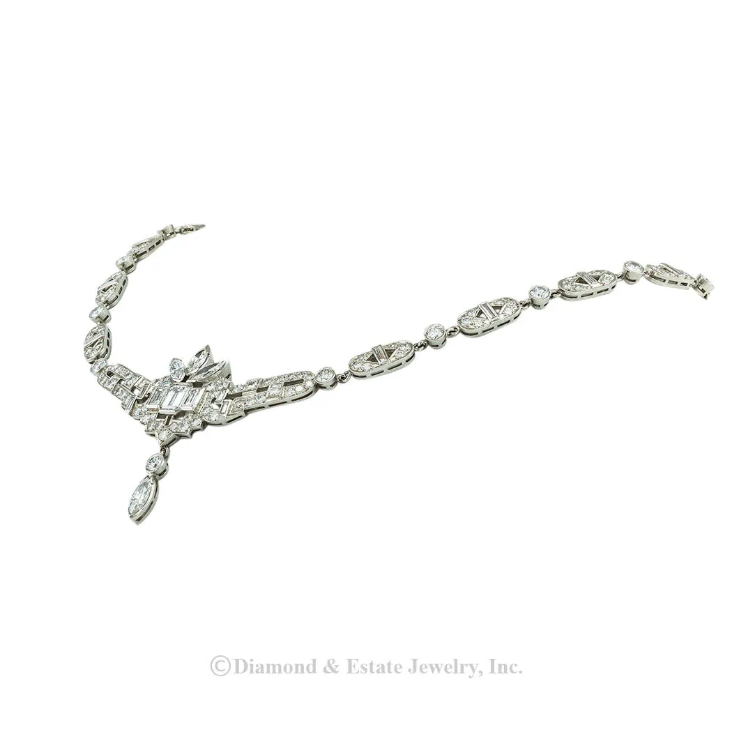 Art Deco 15.50 Carats Diamond Platinum Necklace