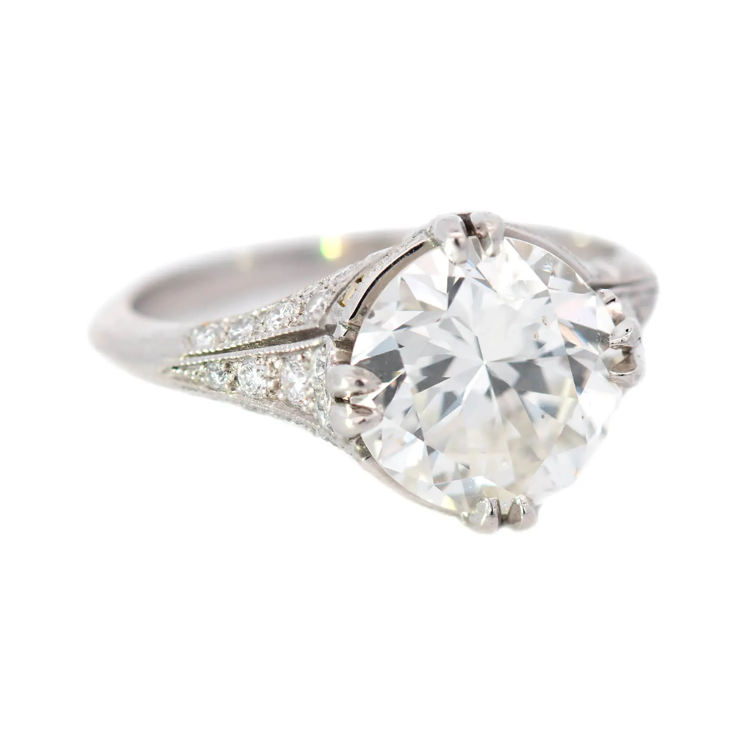 Art Deco Style French Platinum Diamond Engagement Ring 2.88ctw