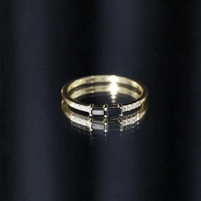 Baguette Black Onyx and Diamond Stackable Ring