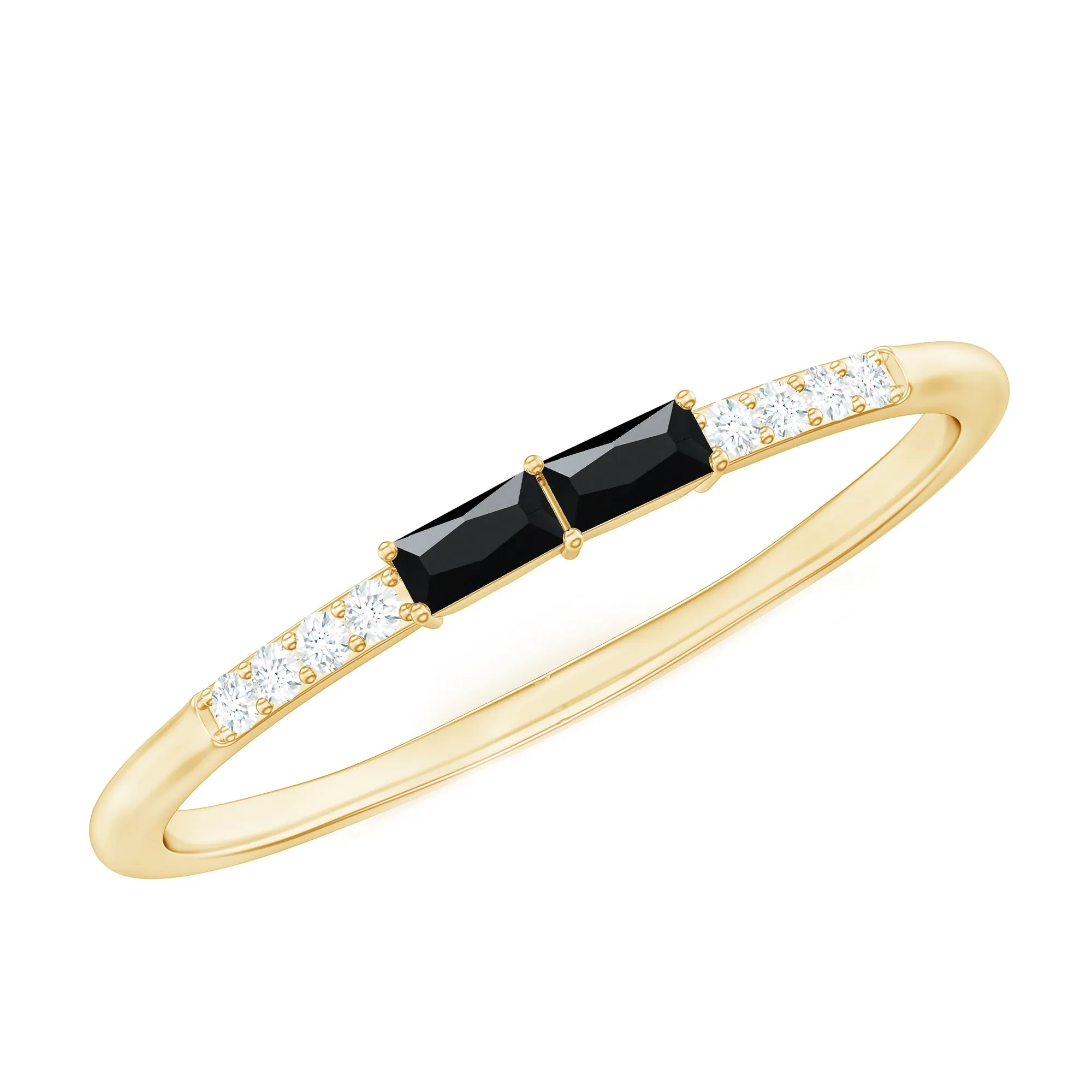 Baguette Black Onyx and Diamond Stackable Ring