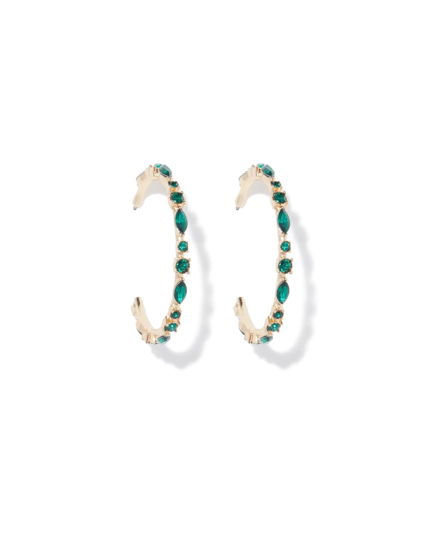 Bebe Emerald Glass Stone Oversized Hoop Earrings