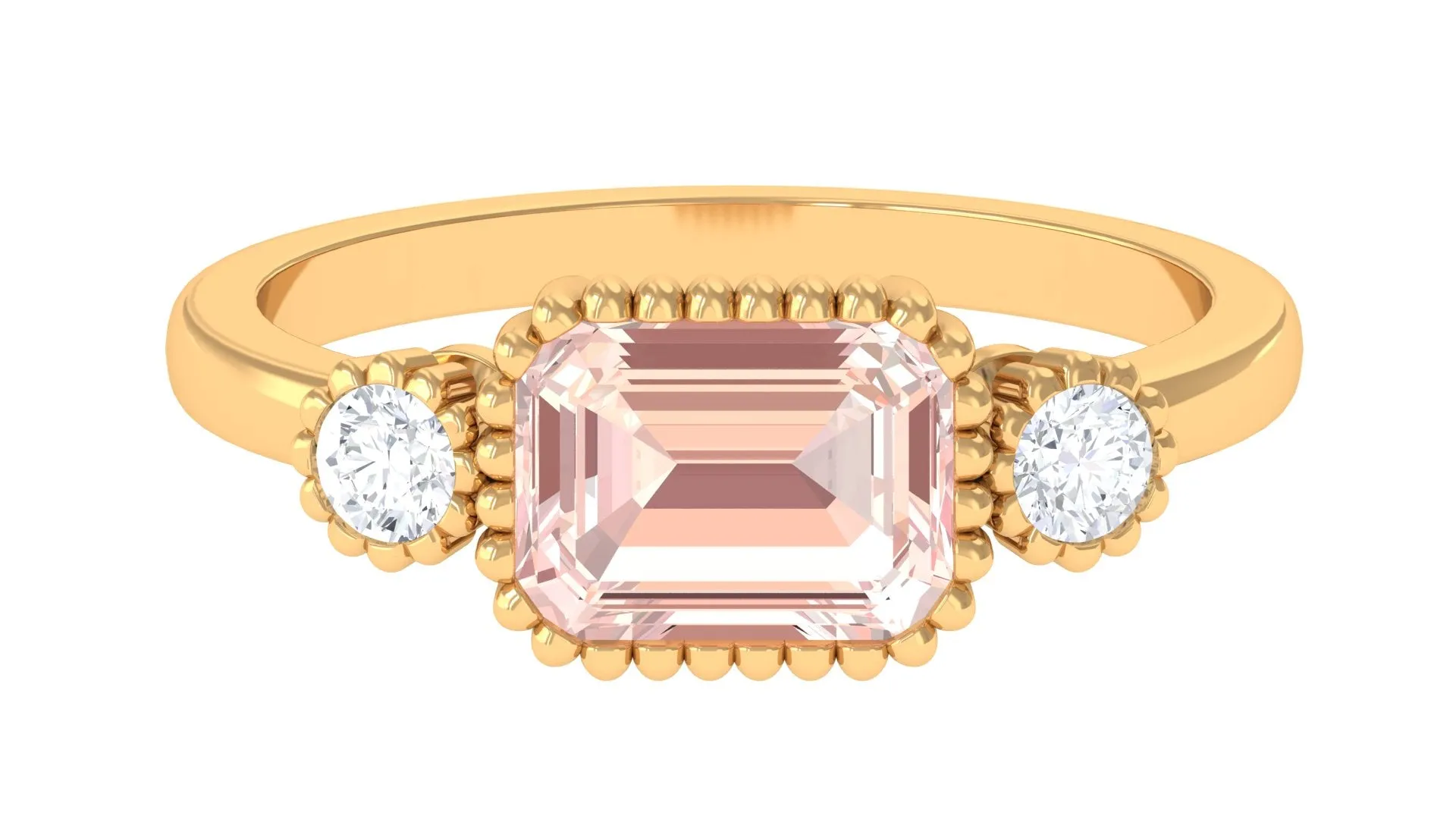 Bezel Morganite East West Engagement Ring with Diamond