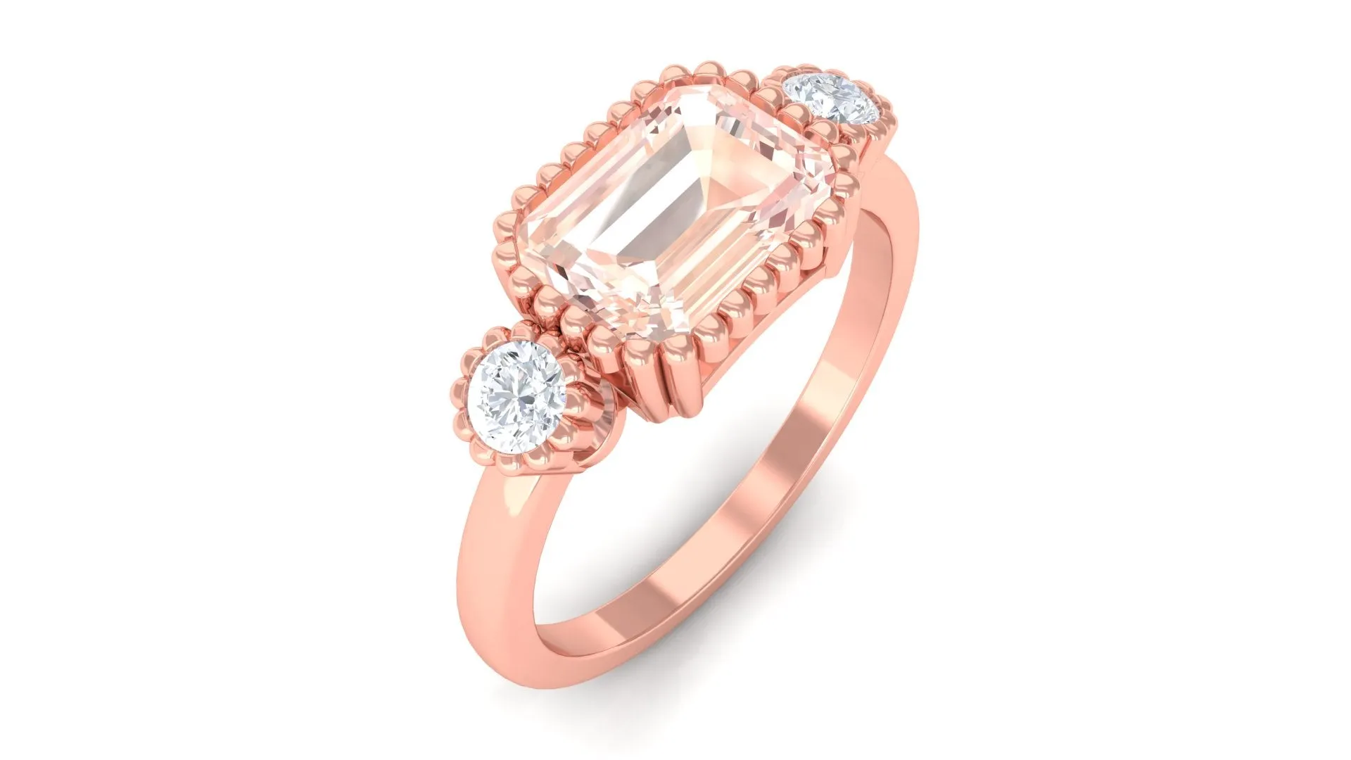 Bezel Morganite East West Engagement Ring with Diamond