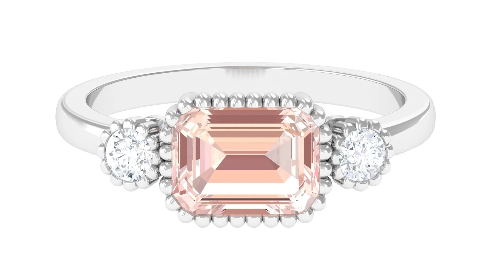 Bezel Morganite East West Engagement Ring with Diamond