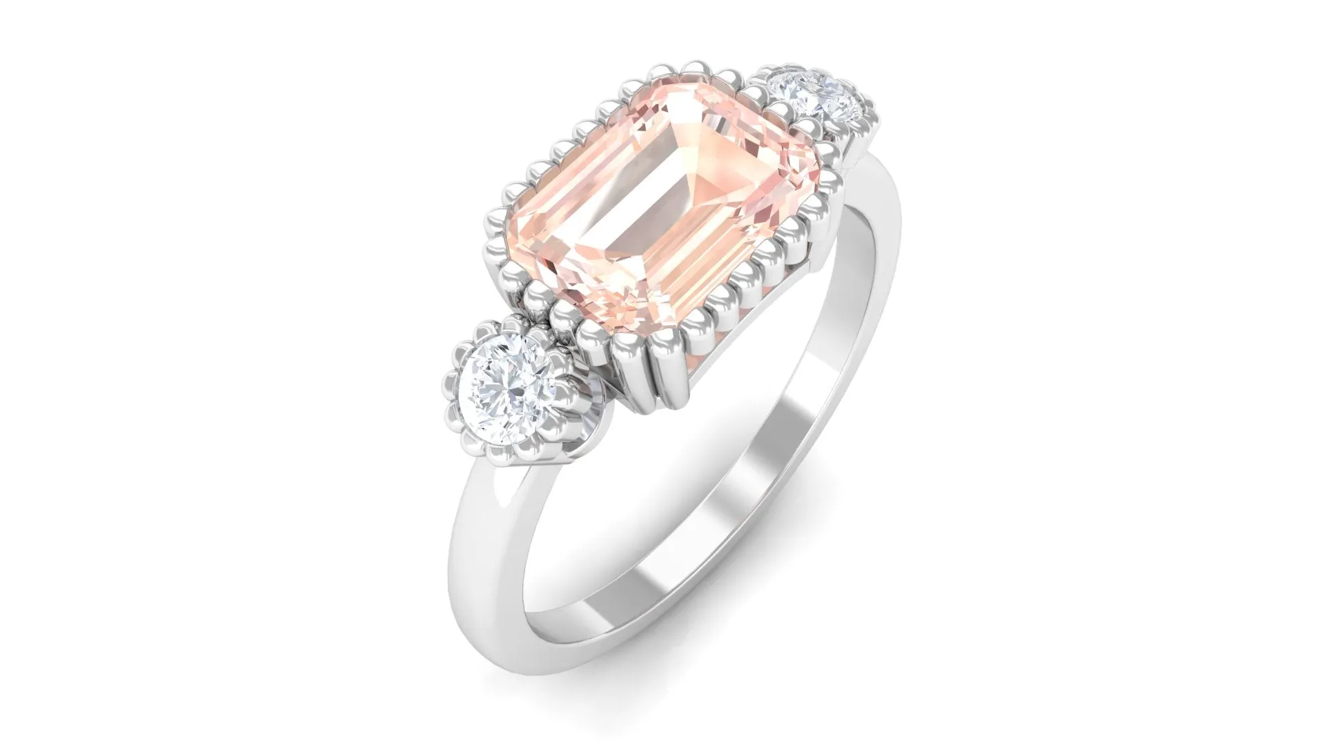 Bezel Morganite East West Engagement Ring with Diamond