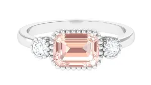 Bezel Morganite East West Engagement Ring with Diamond