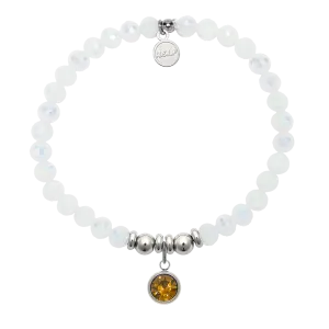 Birthstone Collection - November Citrine Crystal Charm with White Crystal Charity Bracelet