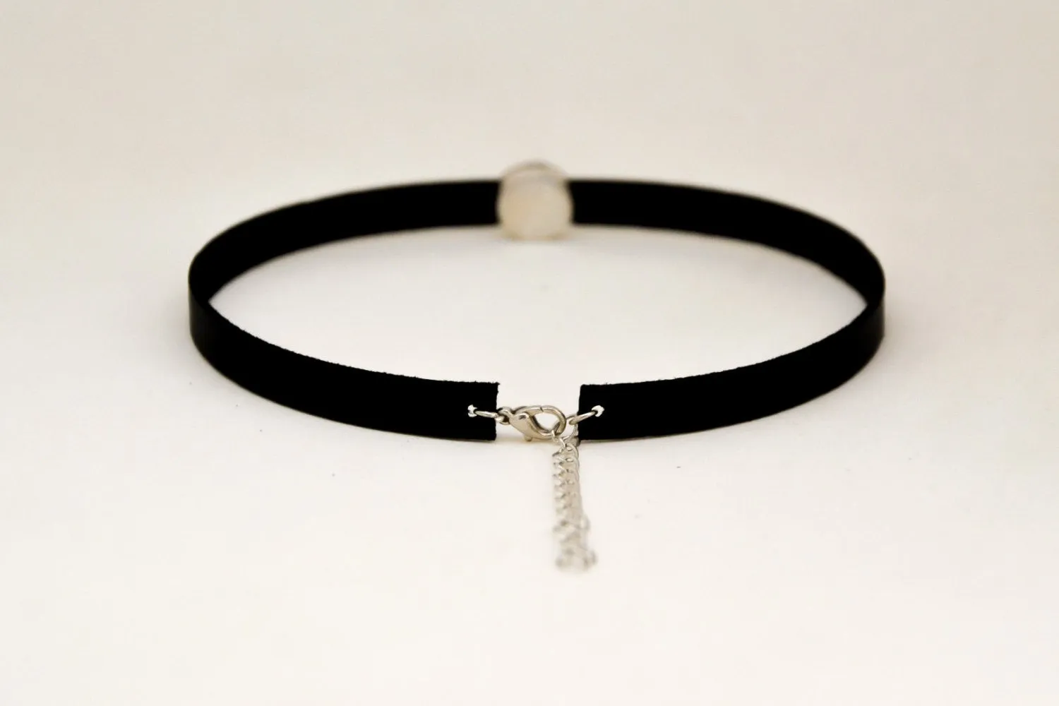 Black choker necklace for women with silver round bead