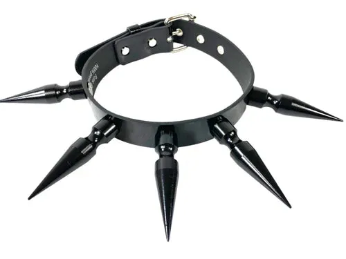 Black Leather Collar w/ Large Black Spike Details