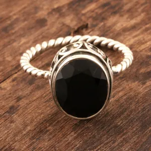 Black Onyx and Sterling Silver Cocktail Ring - Midnight Hearts | NOVICA