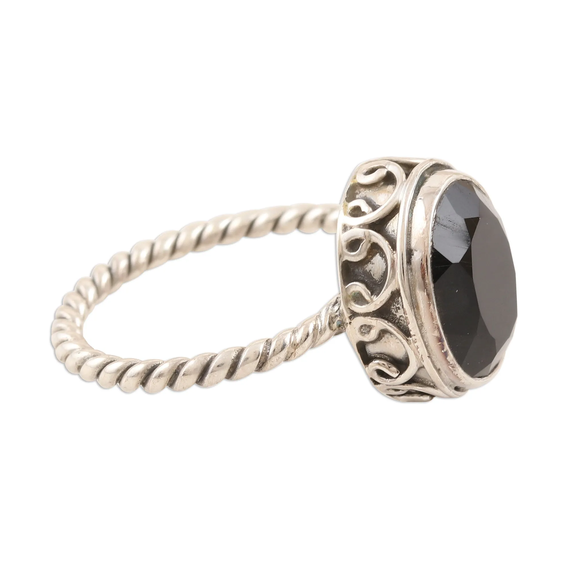 Black Onyx and Sterling Silver Cocktail Ring - Midnight Hearts | NOVICA