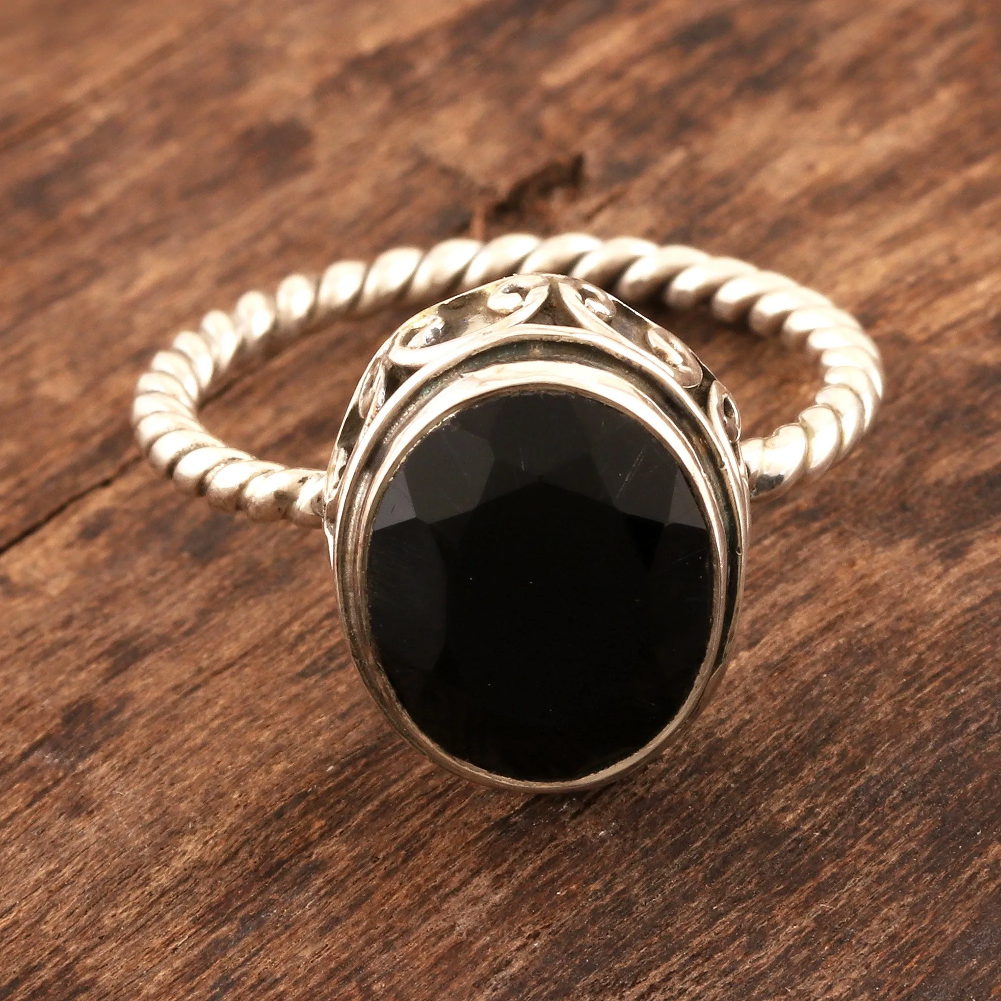 Black Onyx and Sterling Silver Cocktail Ring - Midnight Hearts | NOVICA