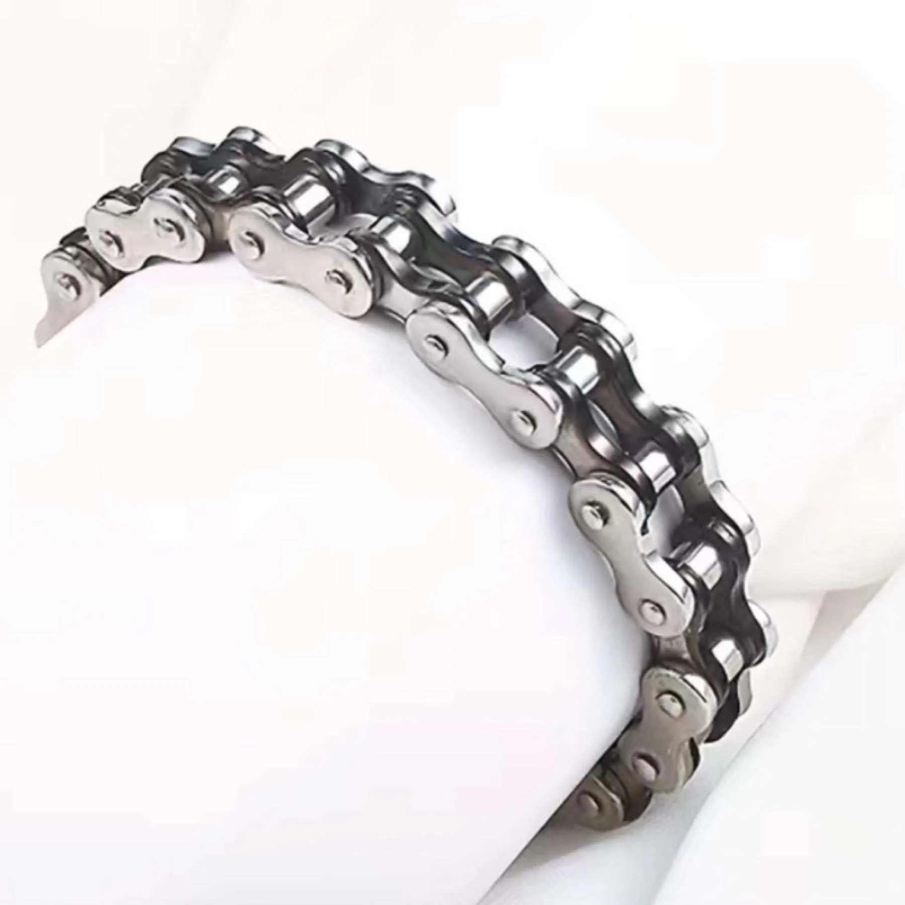 Black Silver Stainless Steel Bike Chain Style Bracelet