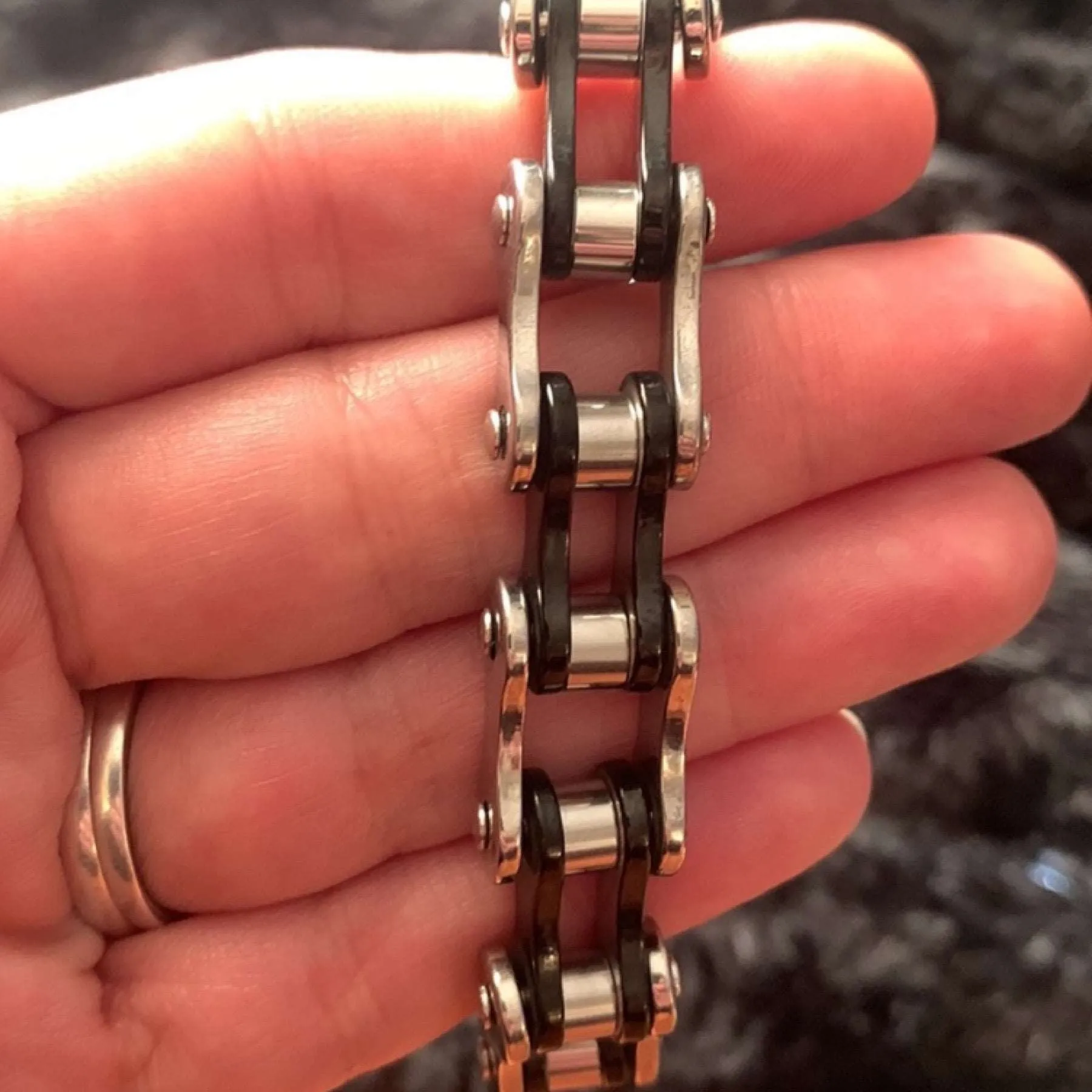 Black Silver Stainless Steel Bike Chain Style Bracelet