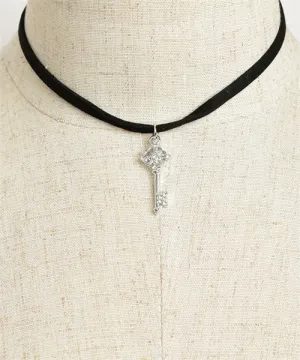 Black Velvet Vintage Key Choker Necklace