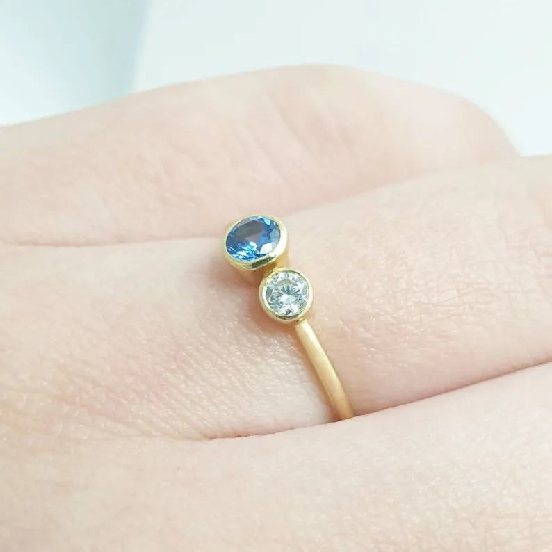 Blue and white diamond ring