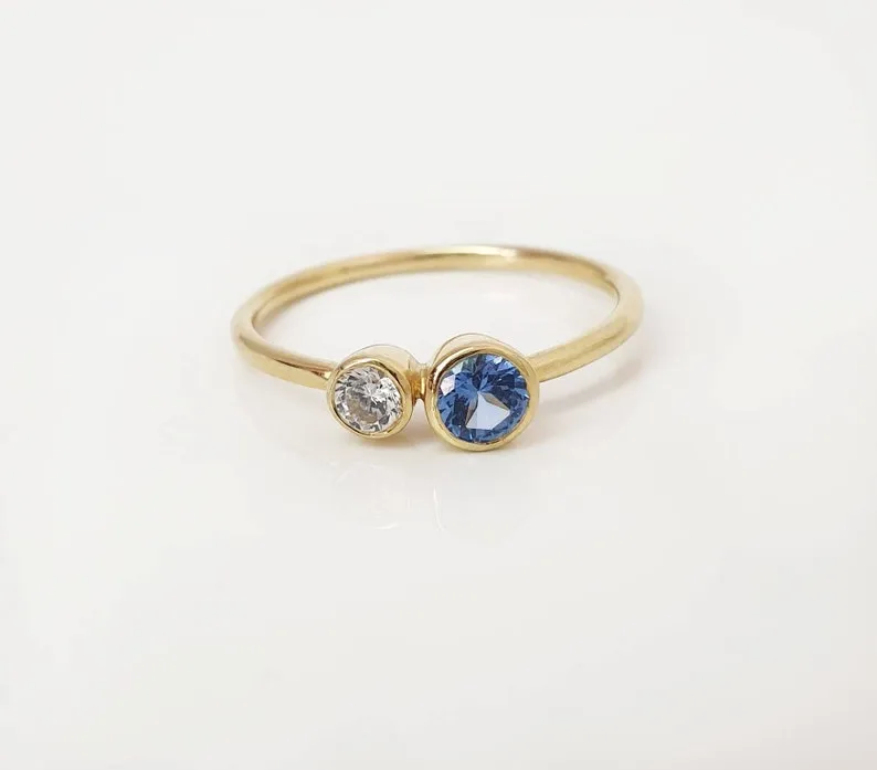 Blue and white diamond ring