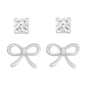 Bow and CZ Stud Set in Sterling Silver