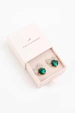 Bow Tie Crystal Post Earrings- Emerald