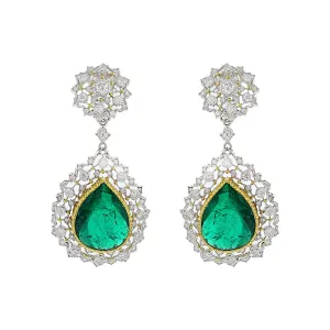 Buccellati Emerald and Diamond Halo Drop Earrings