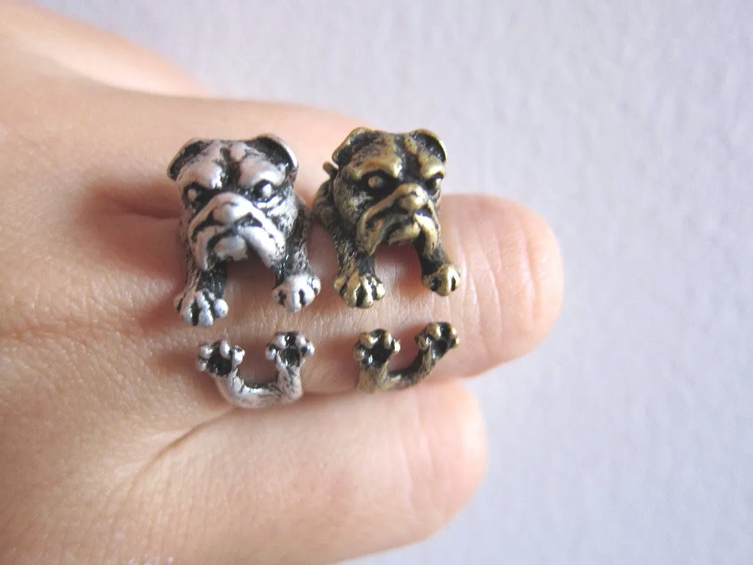 Bulldog Wrap Ring - Unique Realistic English Bulldog ring; Bulldog puppy ring; American Bulldog