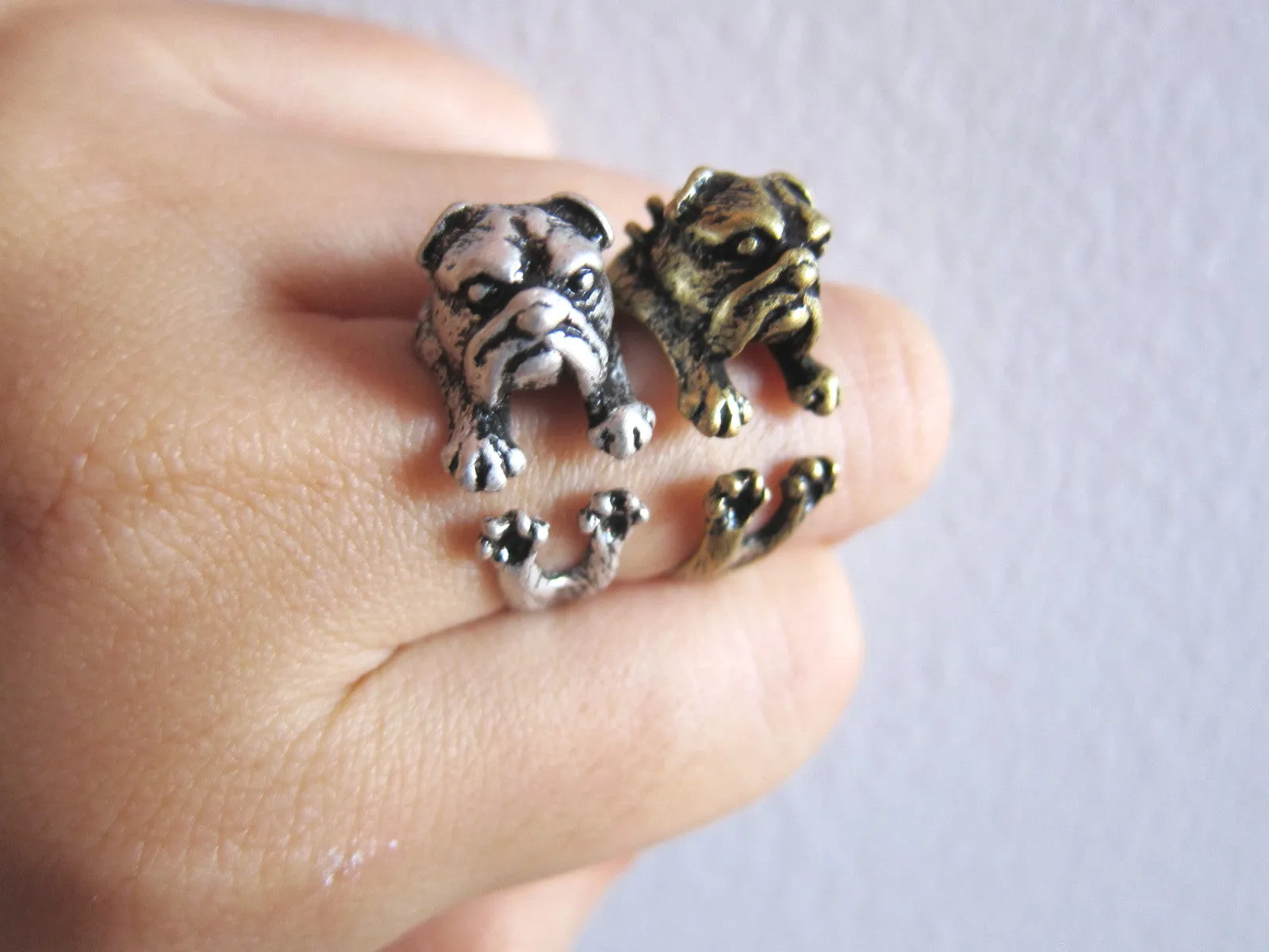 Bulldog Wrap Ring - Unique Realistic English Bulldog ring; Bulldog puppy ring; American Bulldog