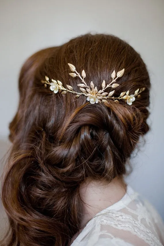 C136. gold bridal back hairpiece, vintage roman headpiece