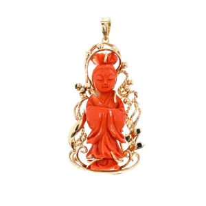 Carved Geisha Coral Pendant