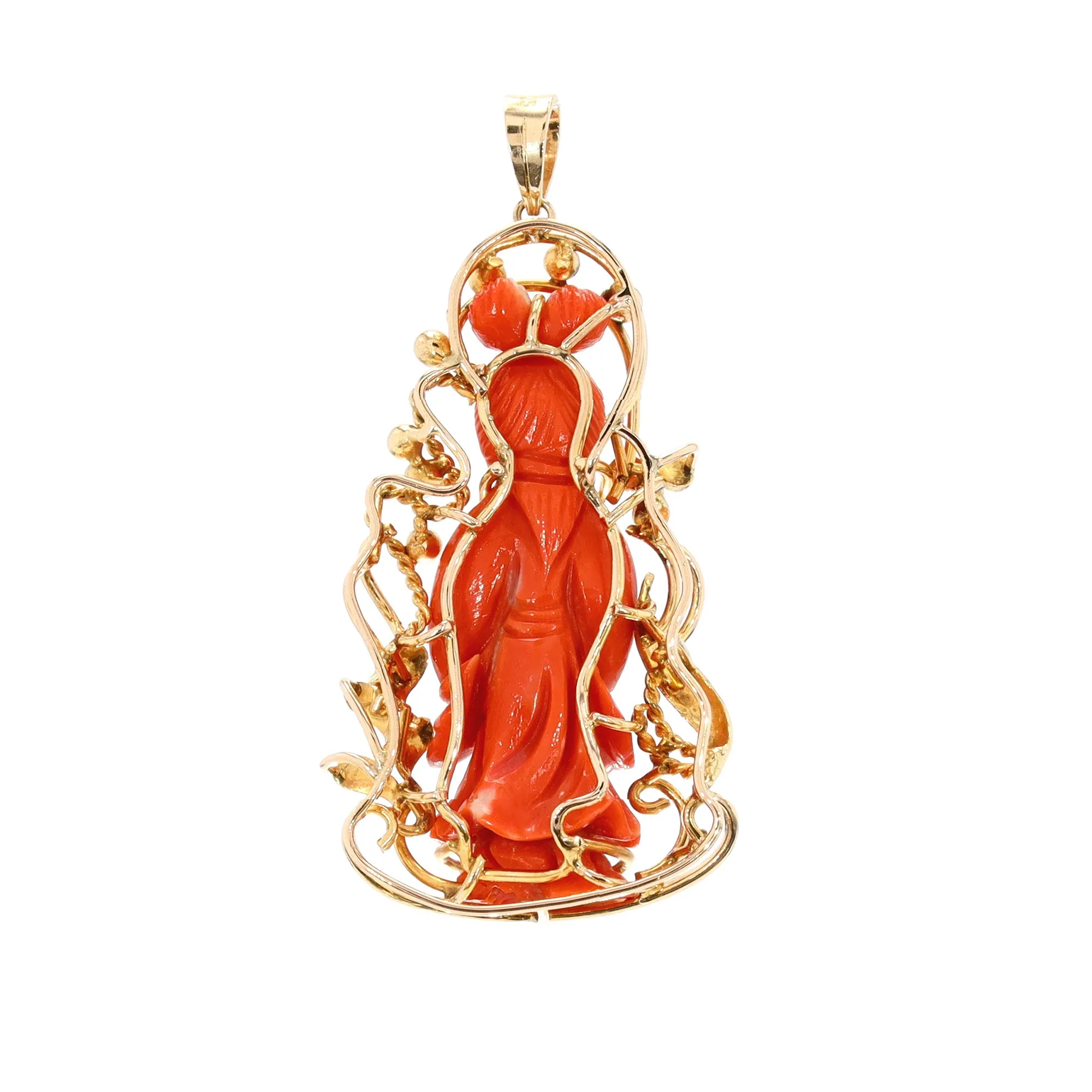 Carved Geisha Coral Pendant