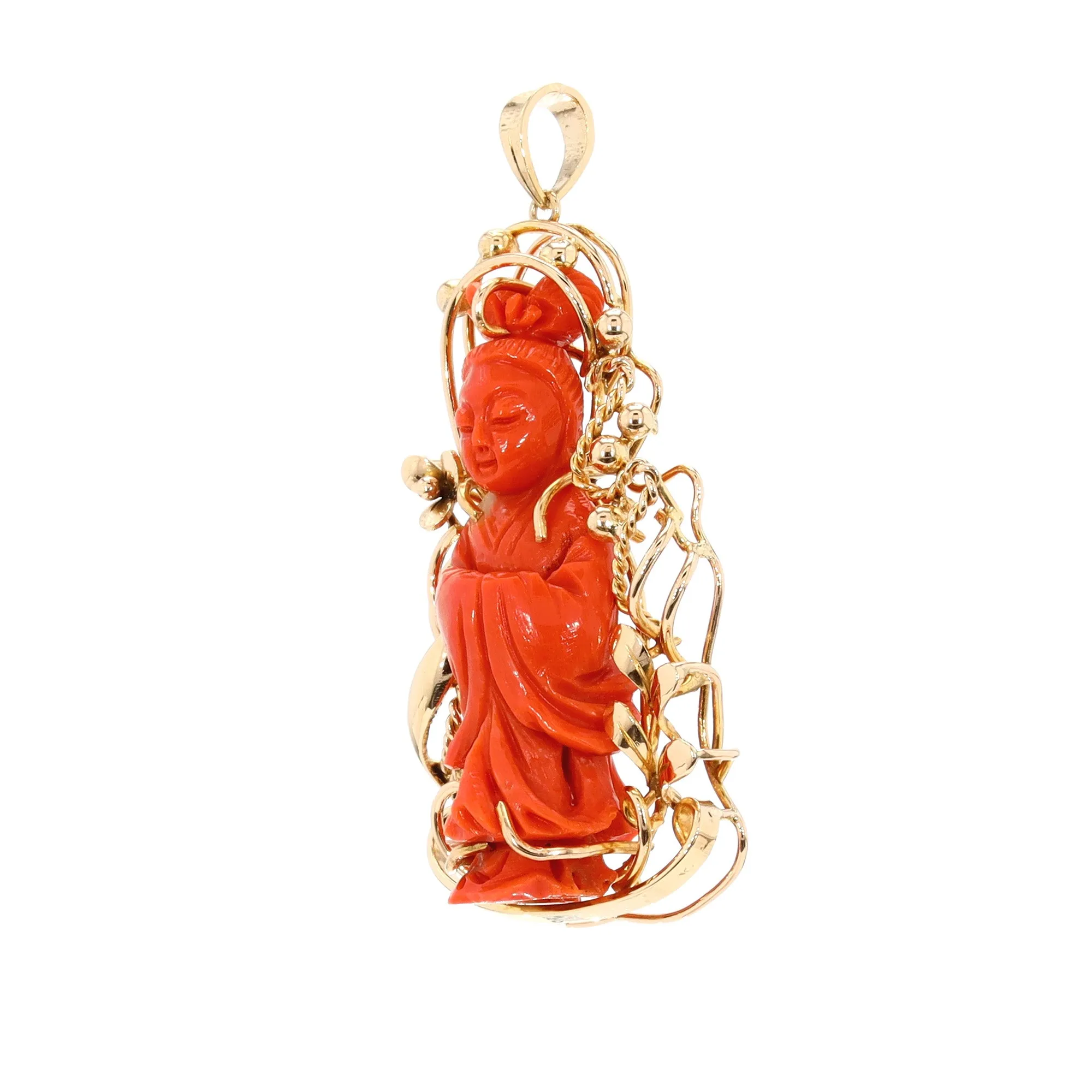 Carved Geisha Coral Pendant