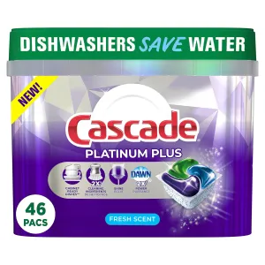 Cascade Dishwasher Detergent Pods, Platinum Plus ActionPacs, Fresh Scent, 46 Count