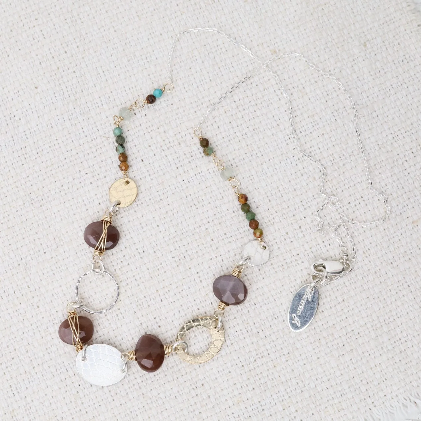 Chocolate Moonstone & African Turquoise Link Necklace