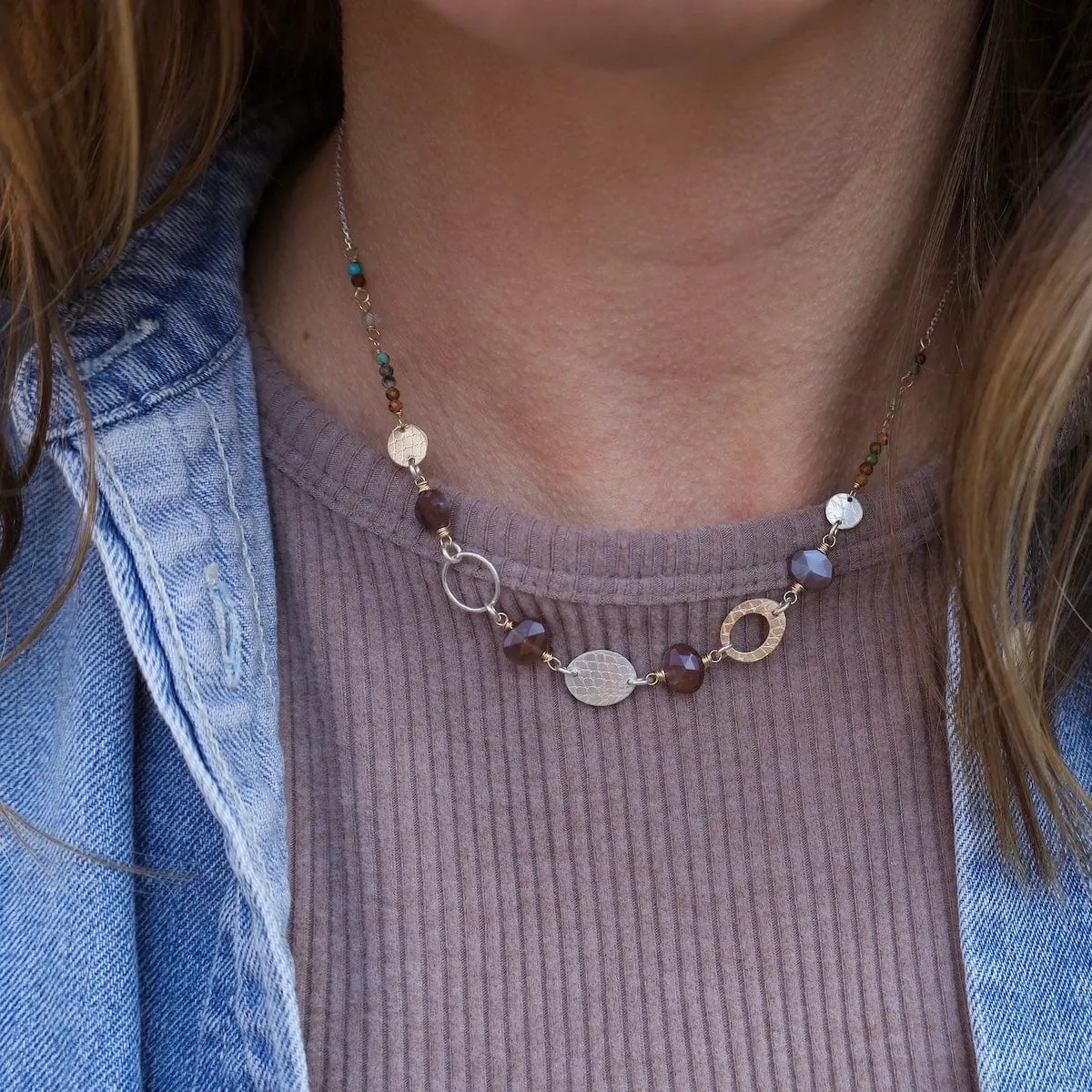 Chocolate Moonstone & African Turquoise Link Necklace