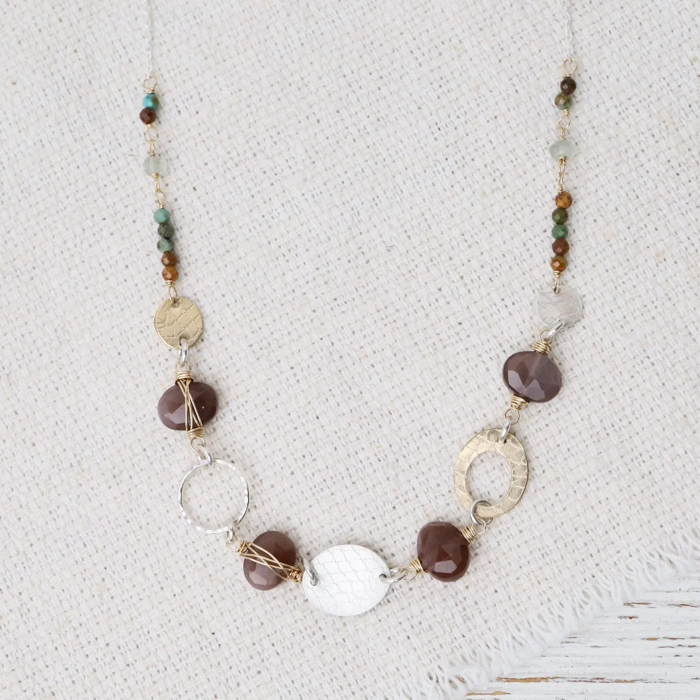 Chocolate Moonstone & African Turquoise Link Necklace