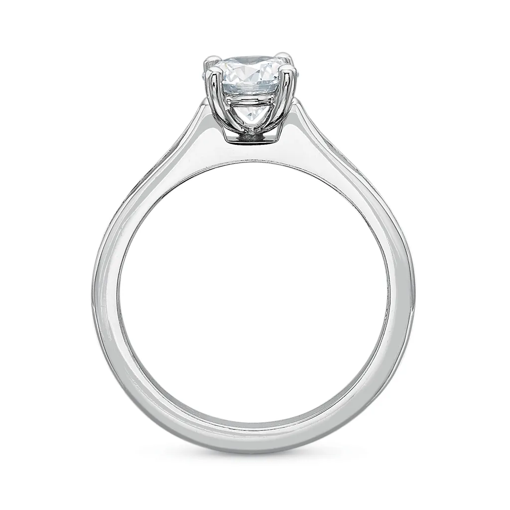 Classic Diamond Four Prong Engagement Ring with Petite Diamond Band