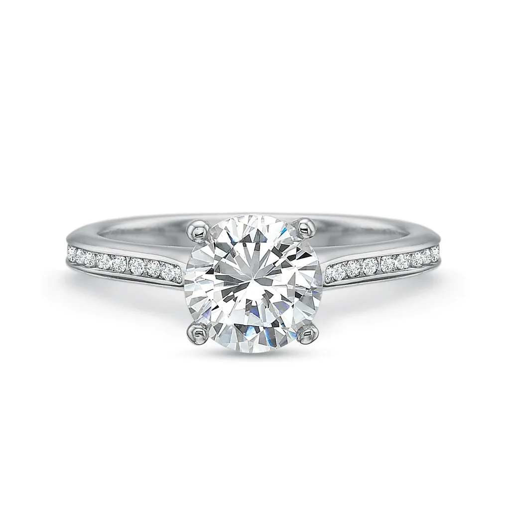 Classic Diamond Four Prong Engagement Ring with Petite Diamond Band