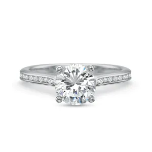 Classic Diamond Four Prong Engagement Ring with Petite Diamond Band