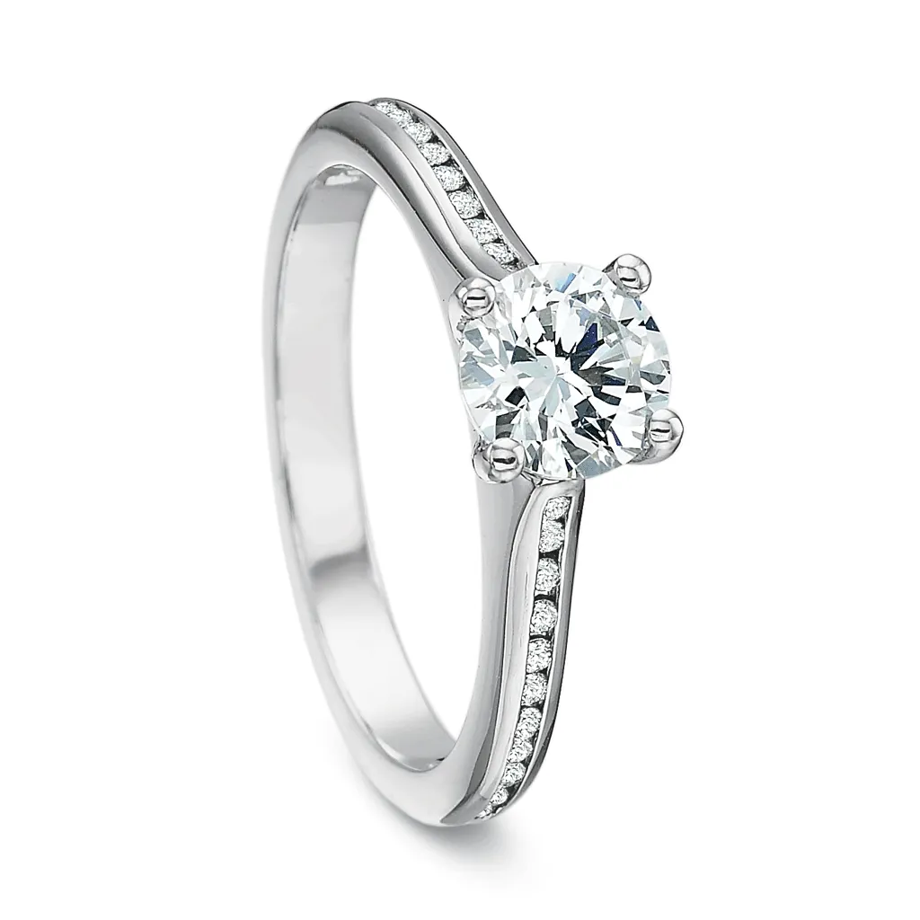 Classic Diamond Four Prong Engagement Ring with Petite Diamond Band