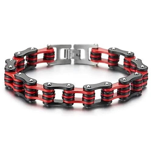 COOLSTEELANDBEYOND Stainless Steel Biker Bracelet for Men, Masculine Motorcycle Chain Style, Bike Link High Polished