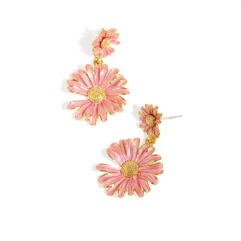 Copper Pink Blue Daisy Earrings