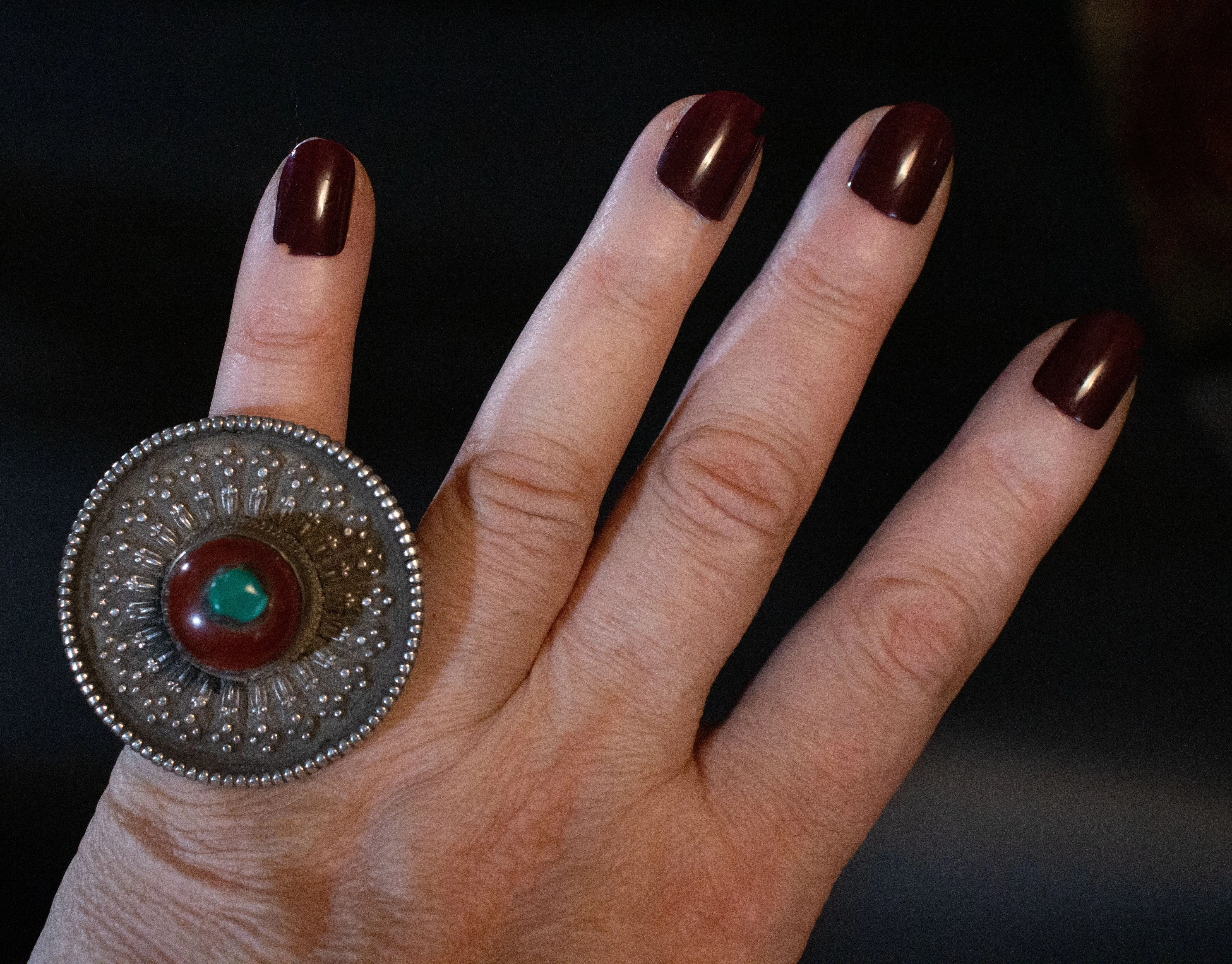 Coral and Silver Tibetan Upcycled Rings