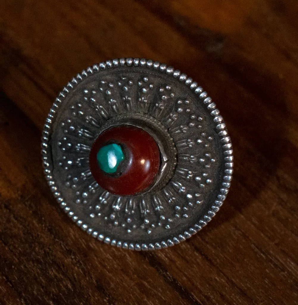 Coral and Silver Tibetan Upcycled Rings