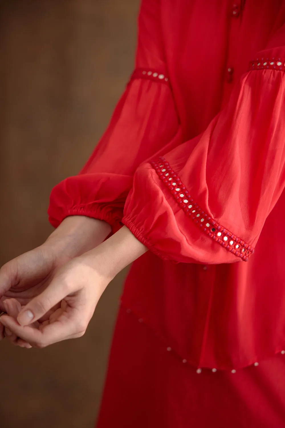 Coral Hand Embroidered Shirt