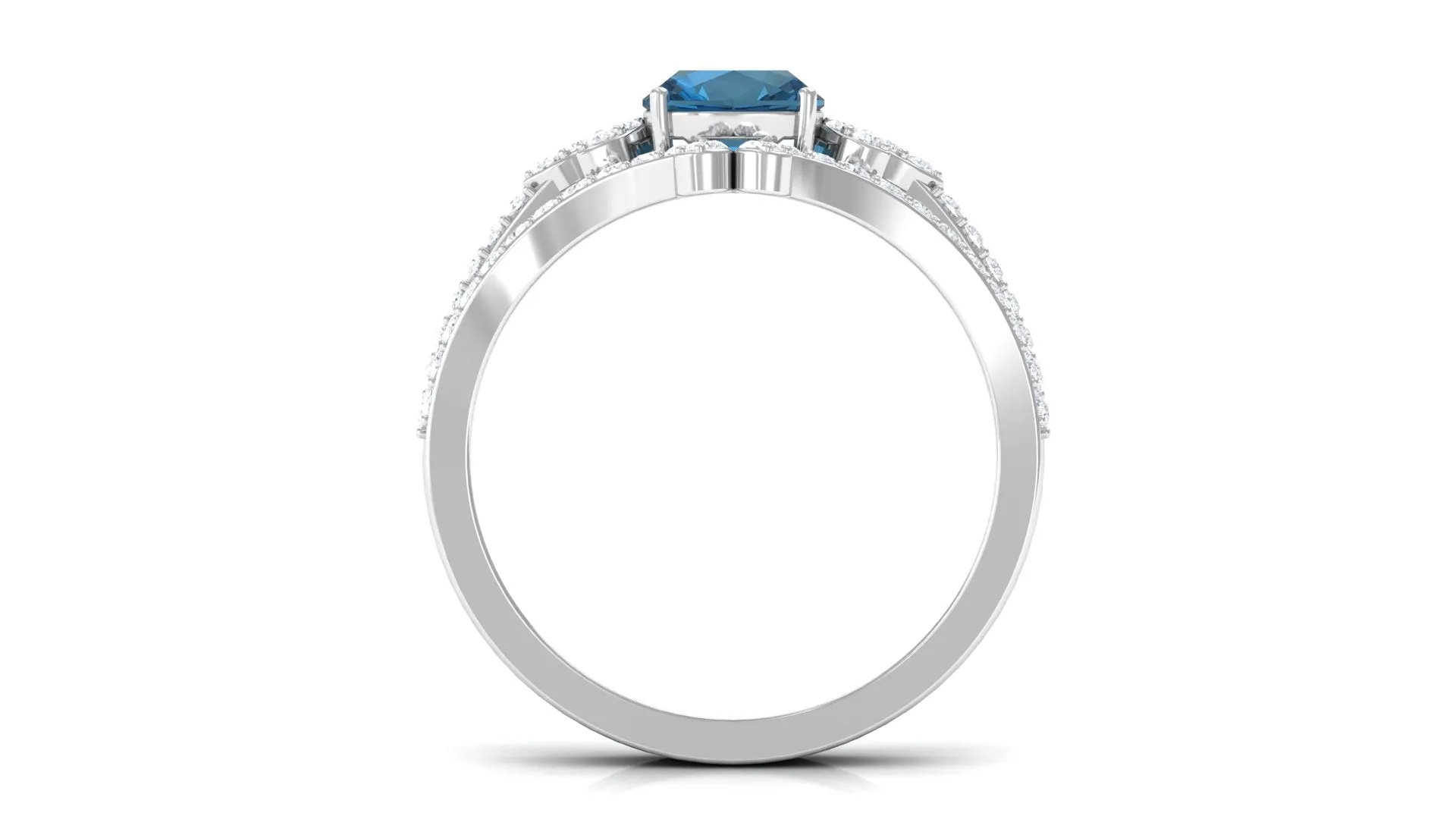 Cushion Cut London Blue Topaz and Diamond Bridal Ring Set