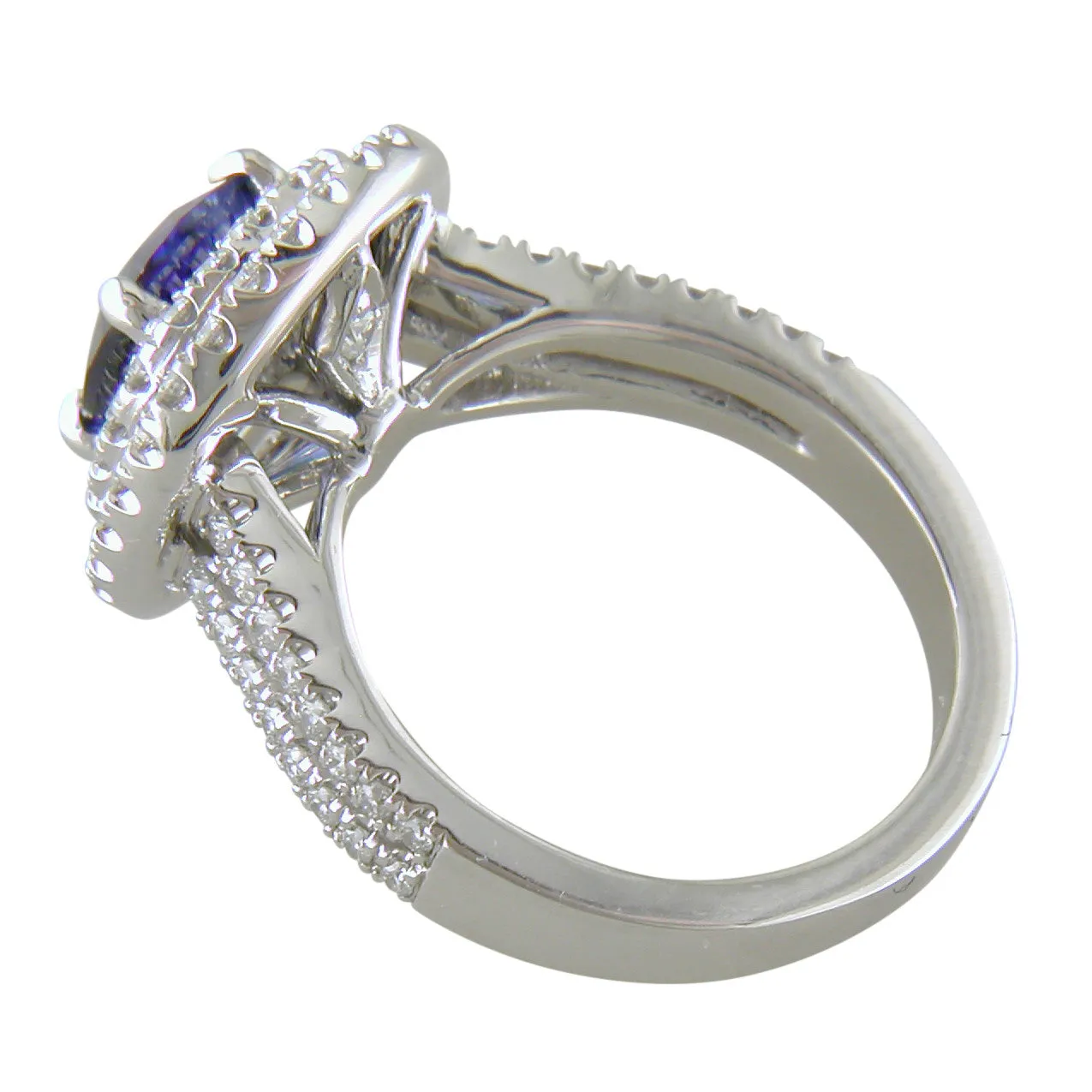 Cushion Shaped Blue Sapphire & Diamond Double Halo Platinum Engagement or Cocktail Ring