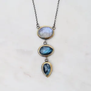 Deep Blue Crescent Rim Drop Necklace