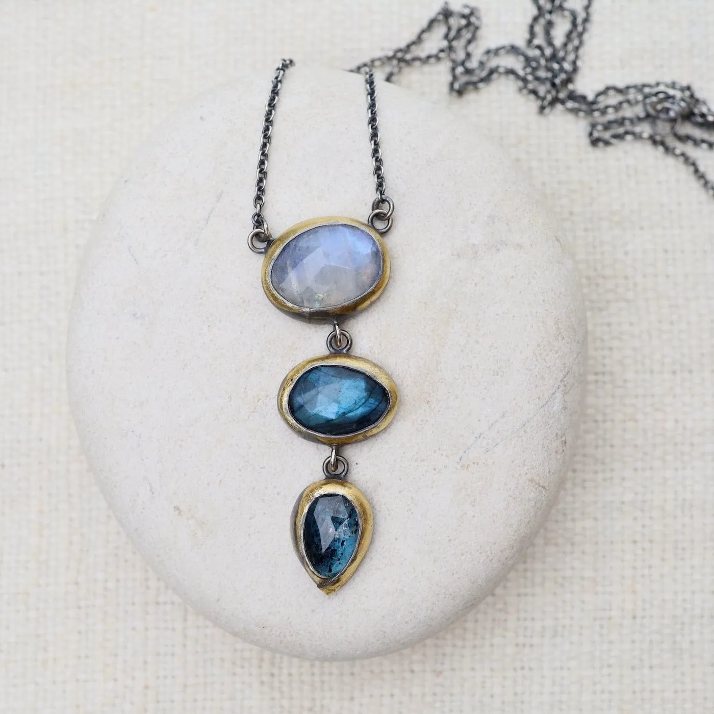 Deep Blue Crescent Rim Drop Necklace